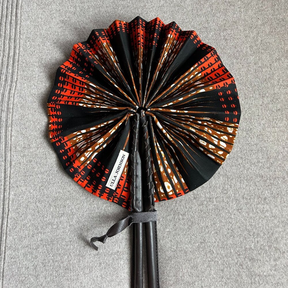 Ulla Johnson Leather Hand Fan in Ankara Wax Print